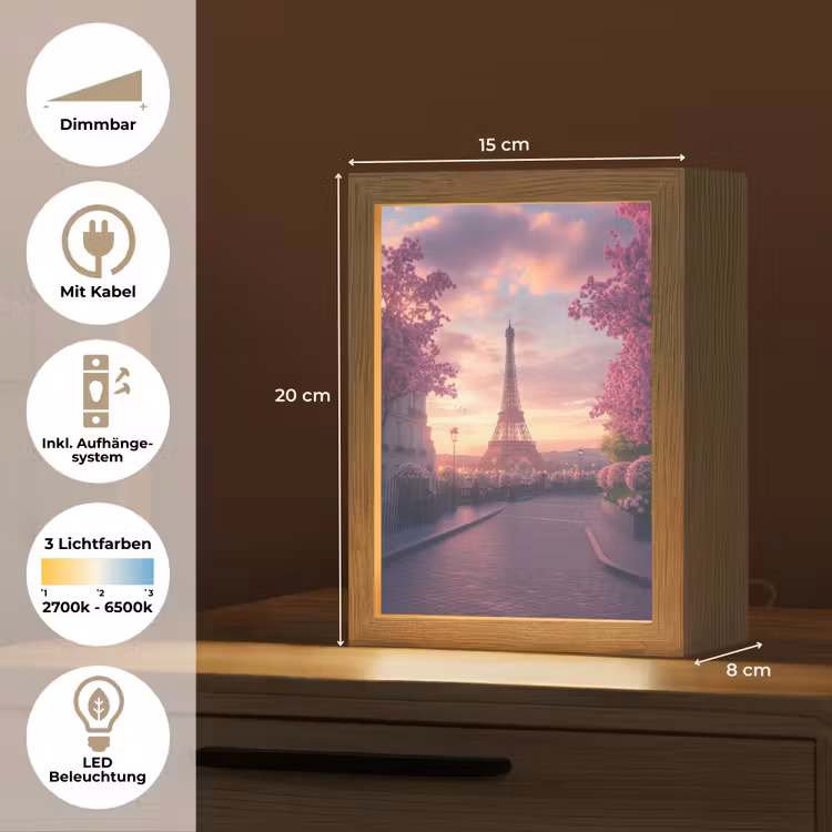 Eiffeltoren - Parijs - Roze Light Box met kabel (Tafellamp) klein -USP_DE