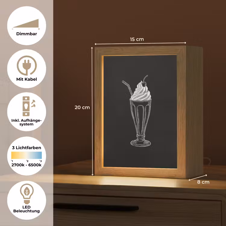 Ijscoupe - Kers - Krijtstijl - Slagroom Light Box met kabel (Tafellamp) klein -USP_DE