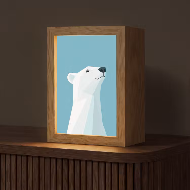 Ijsbeer - Lichtblauw - Minimalistisch Light Box met kabel (Tafellamp) klein -z3d_website