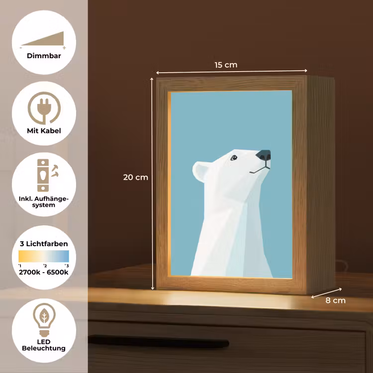 Ijsbeer - Lichtblauw - Minimalistisch Light Box met kabel (Tafellamp) klein -USP_DE