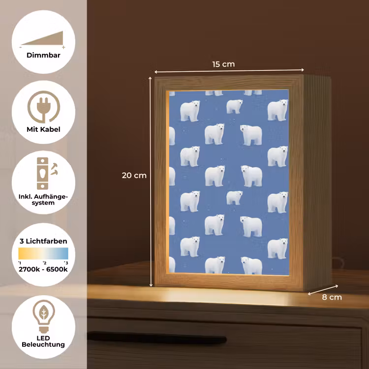 IJsbeer - Patroon - Blauw Light Box met kabel (Tafellamp) klein 925 -USP_DE