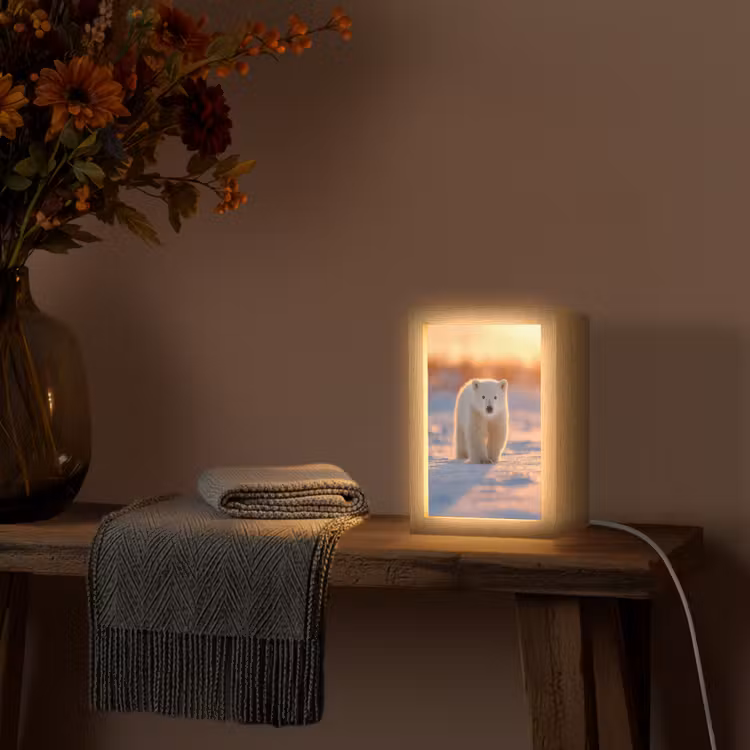 Ijsbeer - Sneeuw - Zonsopgang Light Box met kabel (Tafellamp) klein -sfeer4