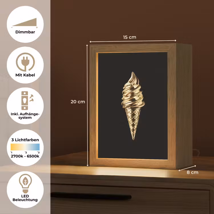 Ijs - Goud - Zwart - Eten Light Box met kabel (Tafellamp) klein -USP_DE