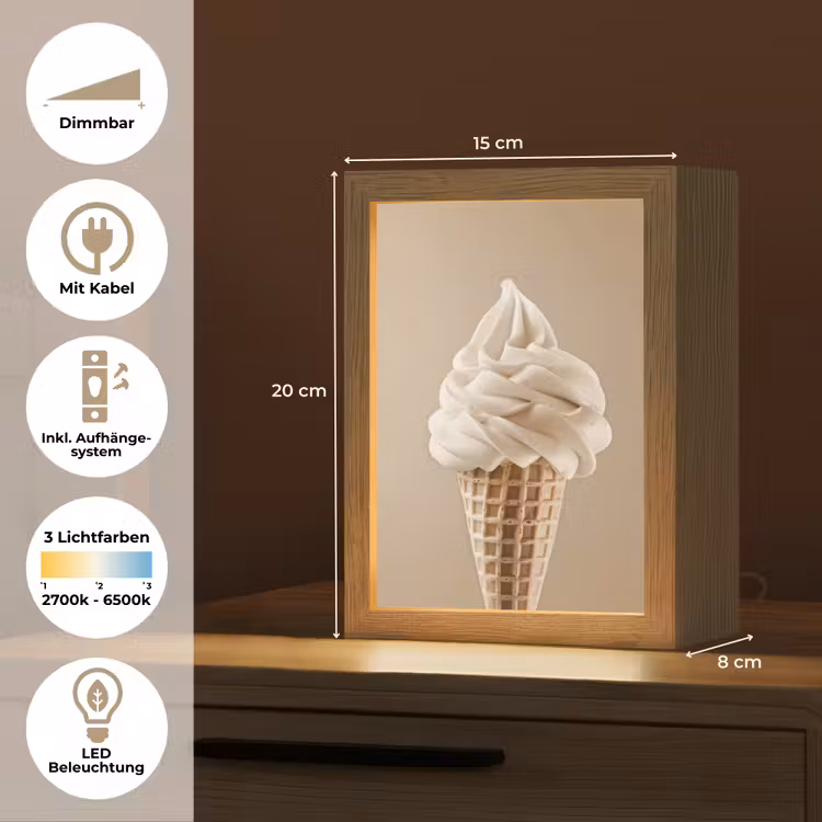 IJs - Softijs - Romig - Hoorntje - Beige Light Box met kabel (Tafellamp) klein -USP_DE