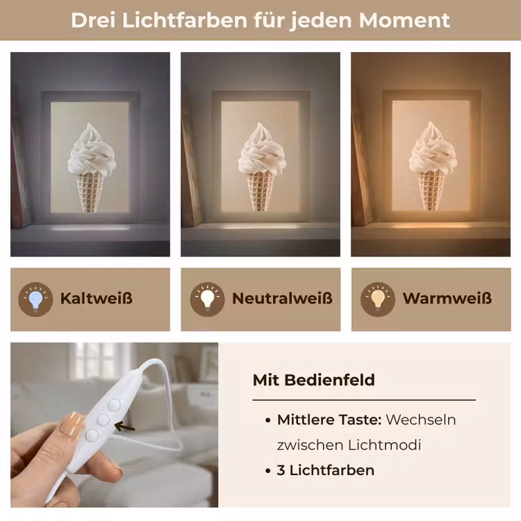 IJs - Softijs - Romig - Hoorntje - Beige Light Box met kabel (Tafellamp) klein -USP_lichtkleurDE