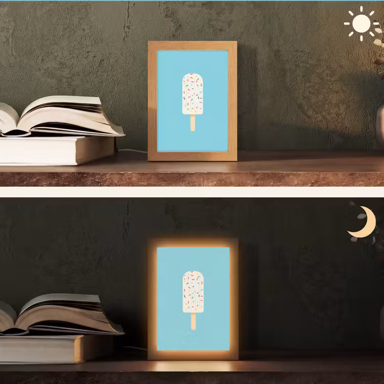 Ijsje - Stokje - Sprinkles - Lichtblauw Light Box met kabel (Tafellamp) klein -sfeer3