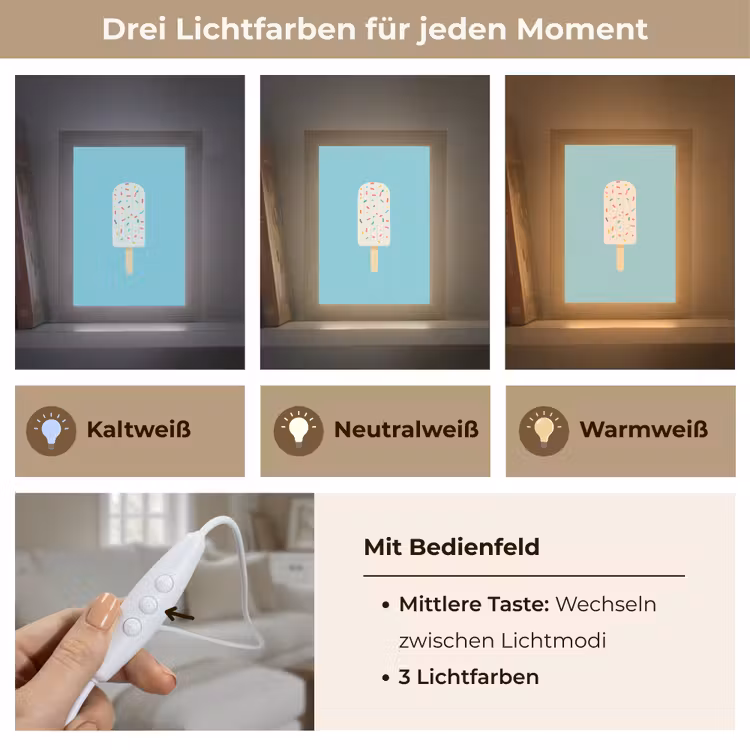 Ijsje - Stokje - Sprinkles - Lichtblauw Light Box met kabel (Tafellamp) klein -USP_lichtkleurDE