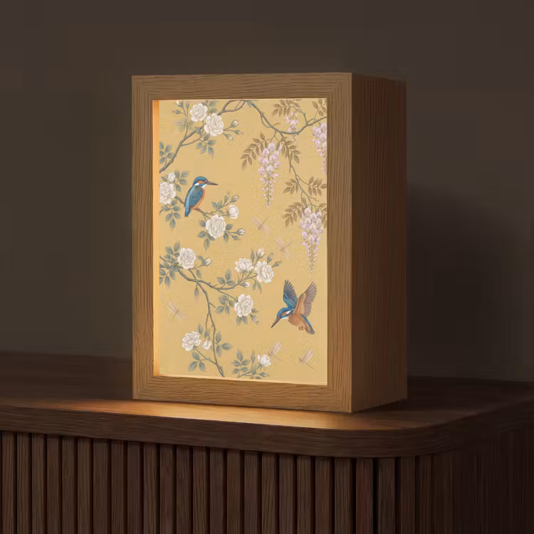 IJsvogels - Bloesem - Geel Light Box met kabel (Tafellamp) klein -z3d_website