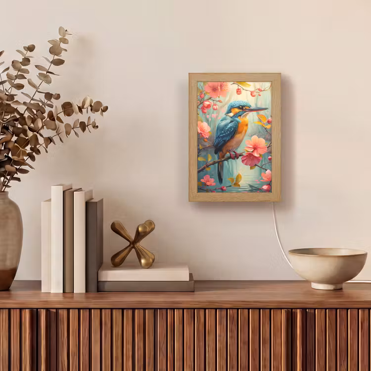 IJsvogel - Bloesem - Natuur - Vogels - Bloemen Light Box met kabel (Tafellamp) klein -sfeer2