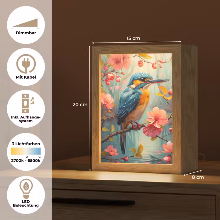 IJsvogel - Bloesem - Natuur - Vogels - Bloemen Light Box met kabel (Tafellamp) klein -USP_DE
