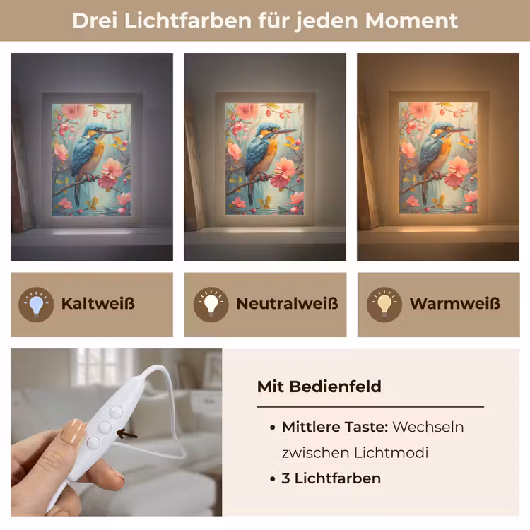 IJsvogel - Bloesem - Natuur - Vogels - Bloemen Light Box met kabel (Tafellamp) klein -USP_lichtkleurDE