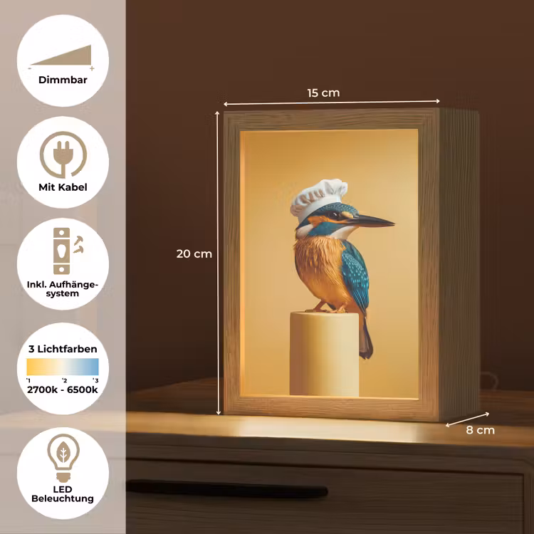 Ijsvogel - Pilaar - Koksmuts - Vogel Light Box met kabel (Tafellamp) klein -USP_DE