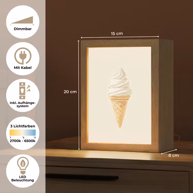 Softijs - Hoorntje - Wit Light Box met kabel (Tafellamp) klein -USP_DE