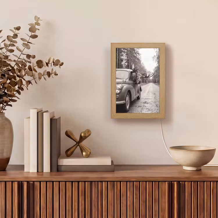 Eland - Auto - Gewei - Zwart - Wit Light Box met kabel (Tafellamp) klein -sfeer2