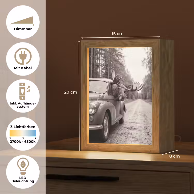 Eland - Auto - Gewei - Zwart - Wit Light Box met kabel (Tafellamp) klein -USP_DE