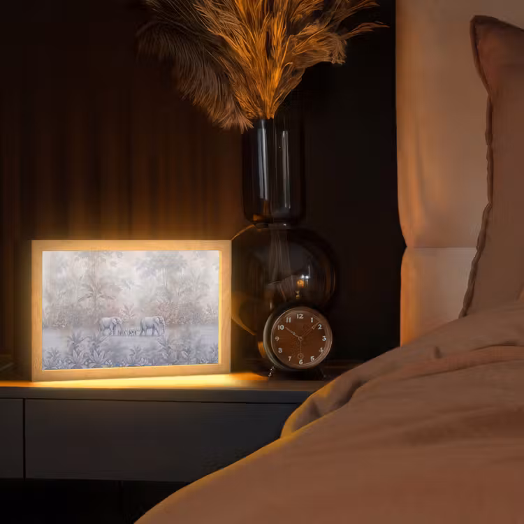 Olifant - Familie - Jungle - Illustratie - Grijs Light Box met kabel (Tafellamp) klein -sfeer1