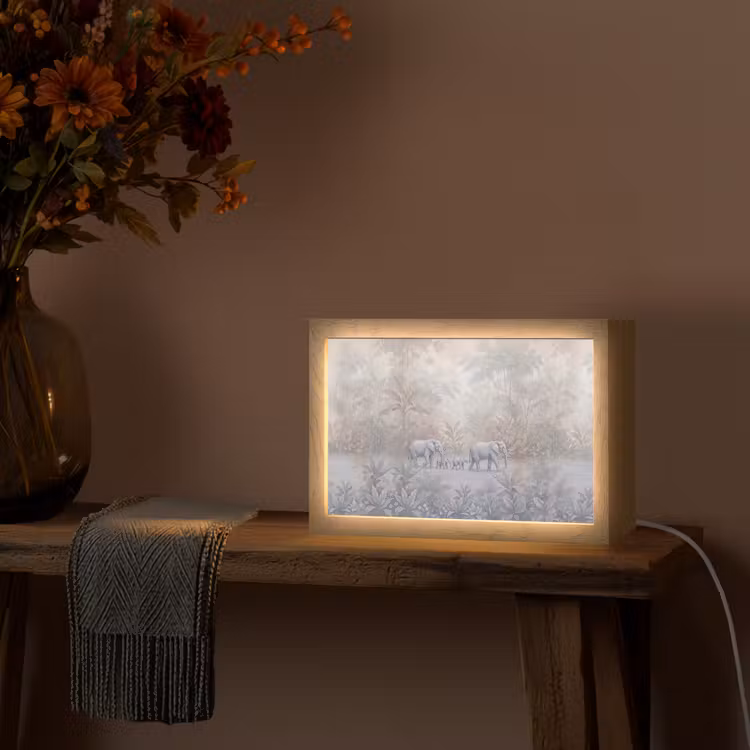 Olifant - Familie - Jungle - Illustratie - Grijs Light Box met kabel (Tafellamp) klein -sfeer4