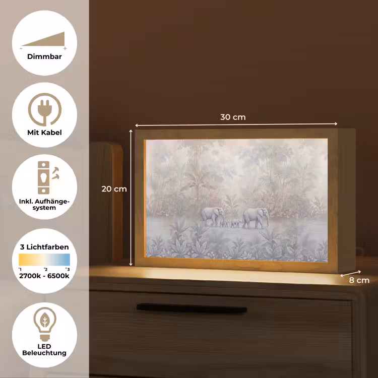 Olifant - Familie - Jungle - Illustratie - Grijs Light Box met kabel (Tafellamp) klein -USP_DE