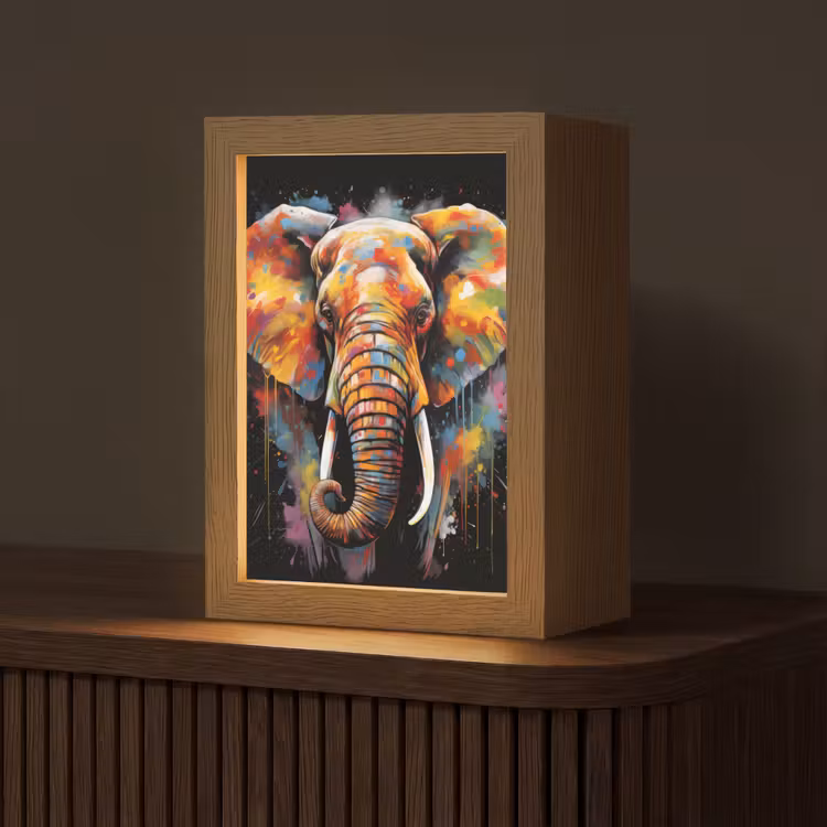 Olifant - Graffiti - Zwart - Dieren - Kleuren Light Box met kabel (Tafellamp) klein -z3d_website
