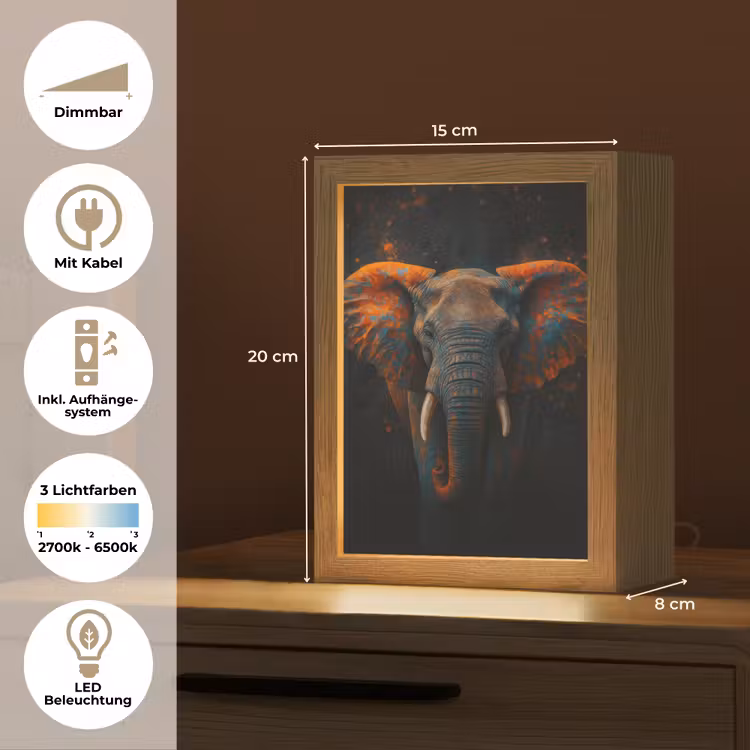 Olifant - Oranje - Oren Light Box met kabel (Tafellamp) klein -USP_DE