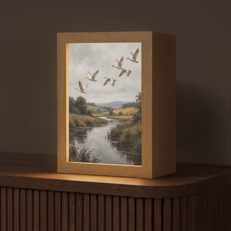 Eenden - Rivier - Landschap - Vlucht - Nostalgisch Light Box met kabel (Tafellamp) klein -z3d_website