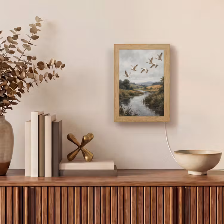 Eenden - Rivier - Landschap - Vlucht - Nostalgisch Light Box met kabel (Tafellamp) klein -sfeer2