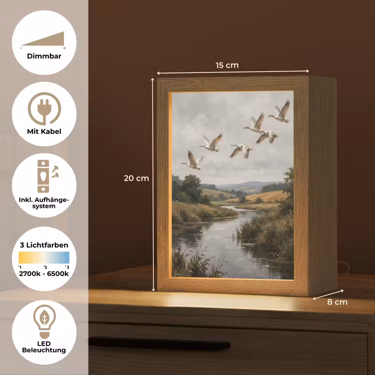 Eenden - Rivier - Landschap - Vlucht - Nostalgisch Light Box met kabel (Tafellamp) klein -USP_DE