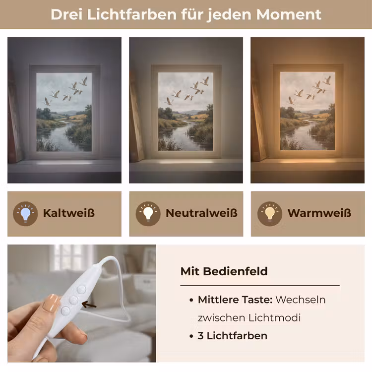 Eenden - Rivier - Landschap - Vlucht - Nostalgisch Light Box met kabel (Tafellamp) klein -USP_lichtkleurDE