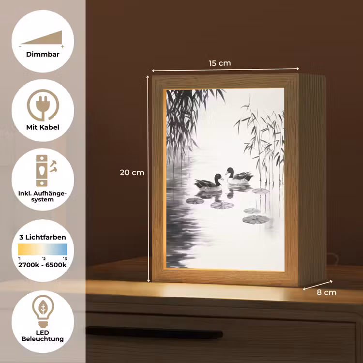 Eenden - Waterlelies - Riet - Zwart Light Box met kabel (Tafellamp) klein -USP_DE