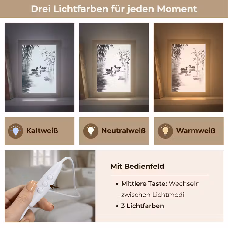 Eenden - Waterlelies - Riet - Zwart Light Box met kabel (Tafellamp) klein -USP_lichtkleurDE