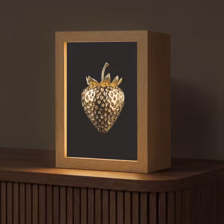 Aardbei - Goud - Zwart - Chrome Light Box met kabel (Tafellamp) klein -z3d_website