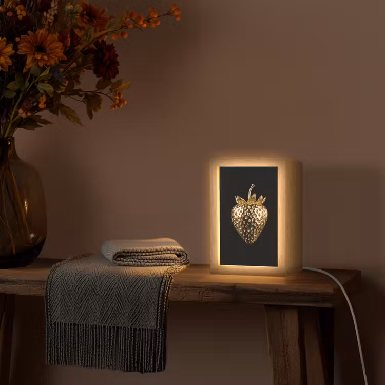 Aardbei - Goud - Zwart - Chrome Light Box met kabel (Tafellamp) klein -sfeer4