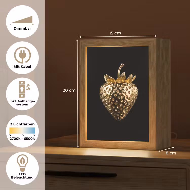 Aardbei - Goud - Zwart - Chrome Light Box met kabel (Tafellamp) klein -USP_DE