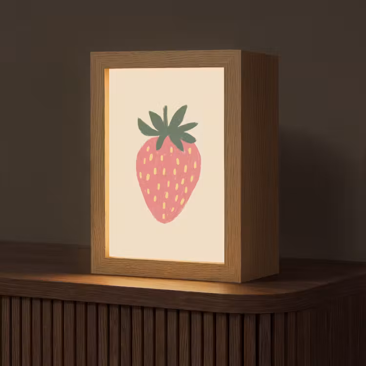 Aardbei - Minimalistisch - Rood - Fruit Light Box met kabel (Tafellamp) klein -z3d_website
