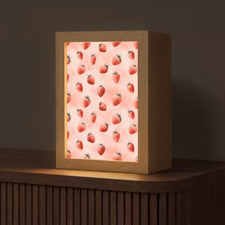 Aardbei - Patroon - Roze Light Box met kabel (Tafellamp) klein 925 -z3d_website