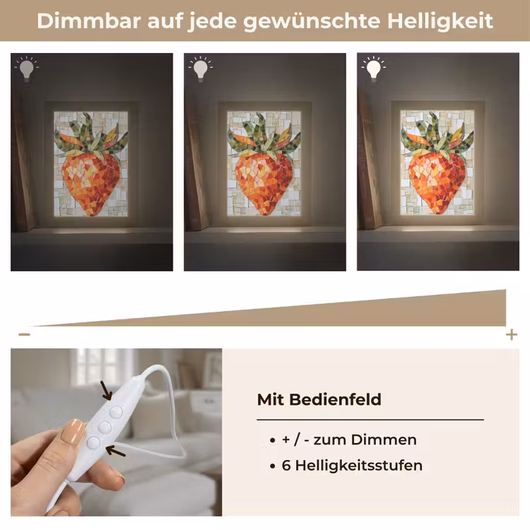 Aardbei - Rood - Mozaïek - Fruit Light Box met kabel (Tafellamp) klein -USP_dimbaarDE