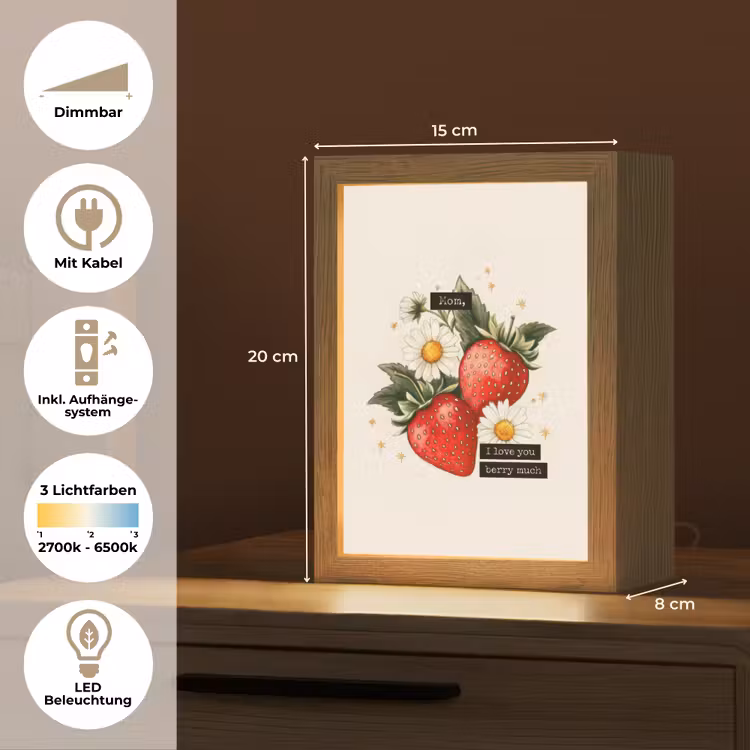 Aardbeien - Madeliefjes - Quote - Sterretjes Light Box met kabel (Tafellamp) klein -USP_DE