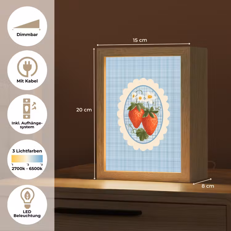 Aardbeien - Lijst - Rood - Geruit Light Box met kabel (Tafellamp) klein -USP_DE