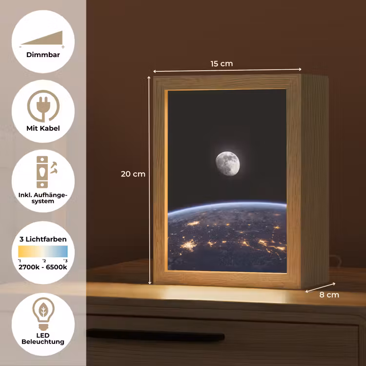 Tischlampe - Erde – Nacht – Weltraum - Aarde - Nacht - Ruimte Light Box met kabel (Tafellamp) klein