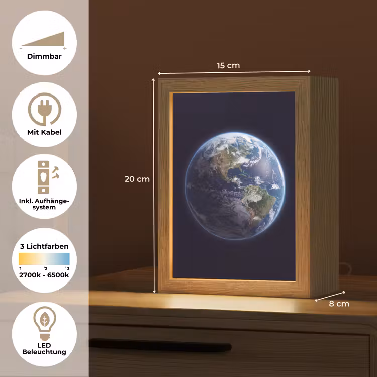 Tischlampe - Erde – Weltraum – Kosmos - Aarde - Ruimte - Kosmos Light Box met kabel (Tafellamp) klein