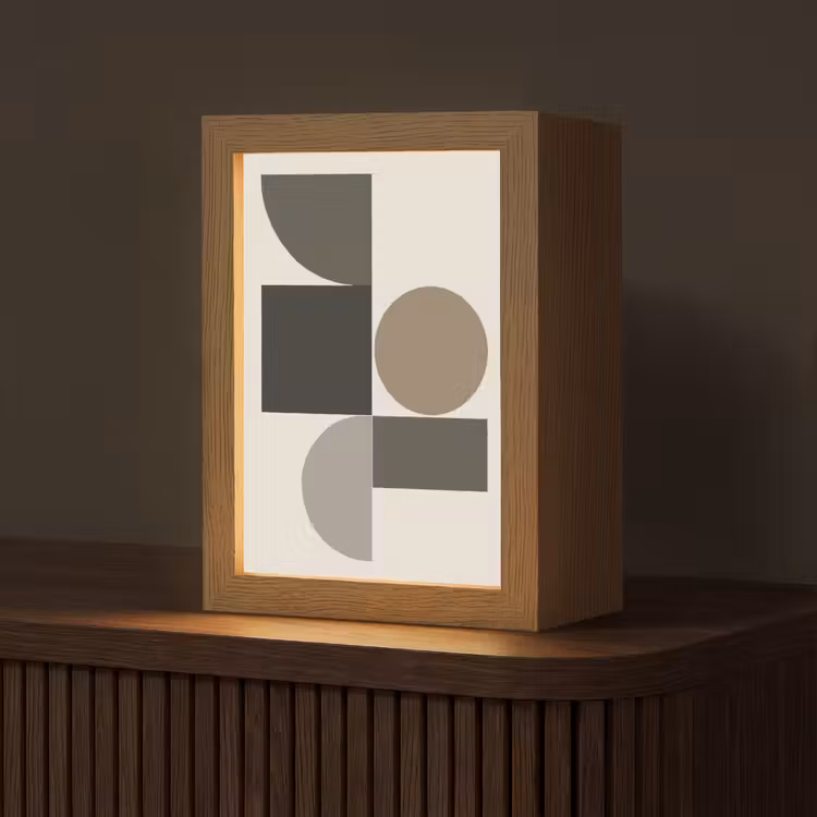 Aardetinten - Abstracte compositie - Eenvoudige vormen Light Box met kabel (Tafellamp) klein -z3d_website