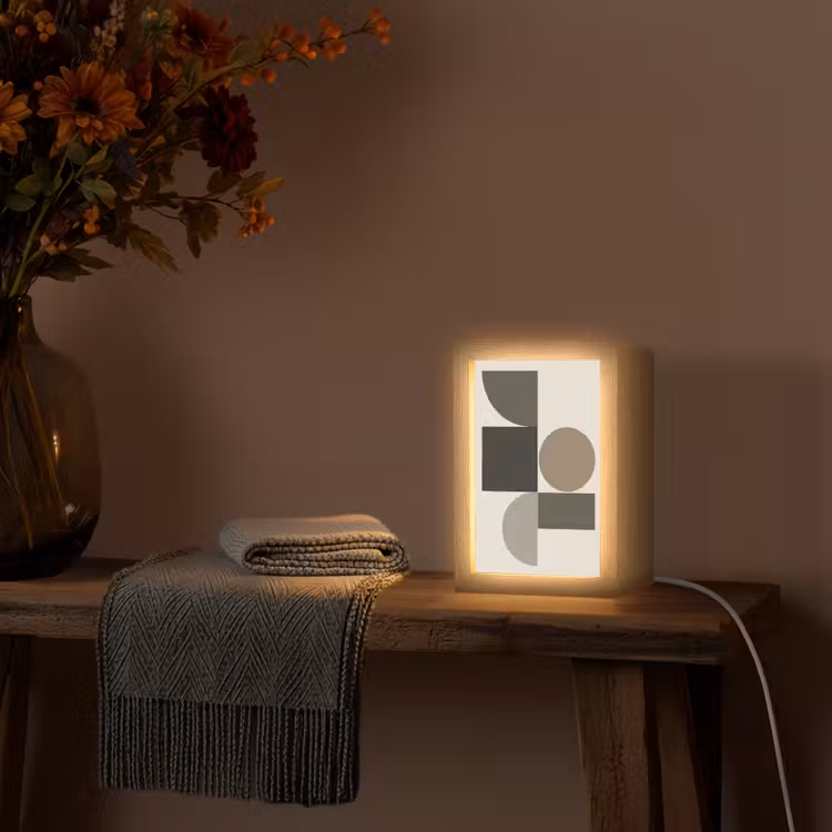 Aardetinten - Abstracte compositie - Eenvoudige vormen Light Box met kabel (Tafellamp) klein -sfeer4