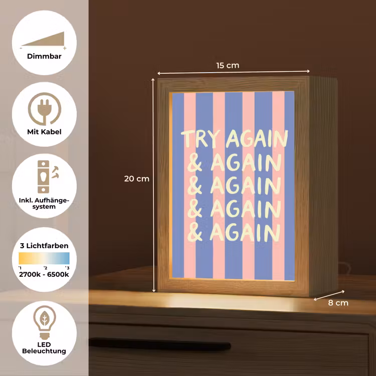 Try again - Strepen - Roze - Verticaal - Blauw Light Box met kabel (Tafellamp) klein -USP_DE