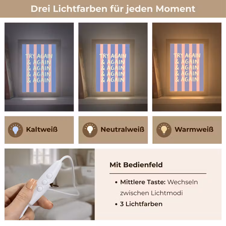 Try again - Strepen - Roze - Verticaal - Blauw Light Box met kabel (Tafellamp) klein -USP_lichtkleurDE