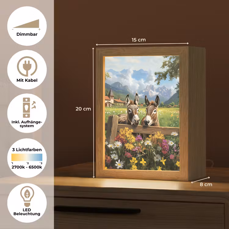 Ezels - Bloemen - Zomers Light Box met kabel (Tafellamp) klein -USP_DE