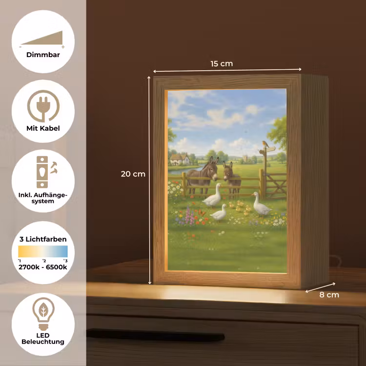 Ezels - Ganzen - Kleurrijk Light Box met kabel (Tafellamp) klein -USP_DE