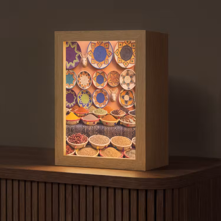 Tischlampe - Essen – Farbenfroh – Kultur - Eten - Kleurrijk - Cultuur Light Box met kabel (Tafellamp) klein