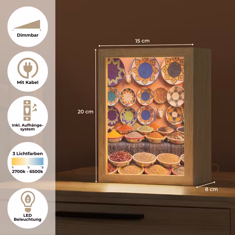 Tischlampe - Essen – Farbenfroh – Kultur - Eten - Kleurrijk - Cultuur Light Box met kabel (Tafellamp) klein