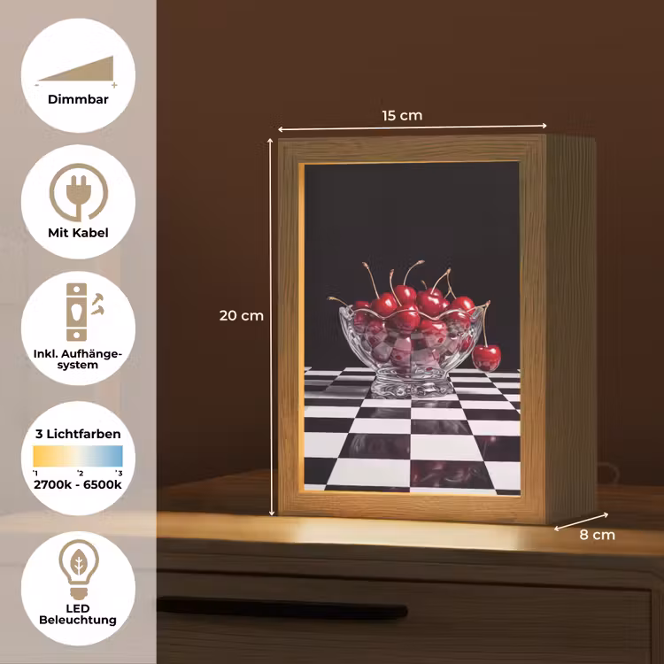 Tischlampe - Essen – Kirschen – Rot - Eten - Kersen - Rood Light Box met kabel (Tafellamp) klein
