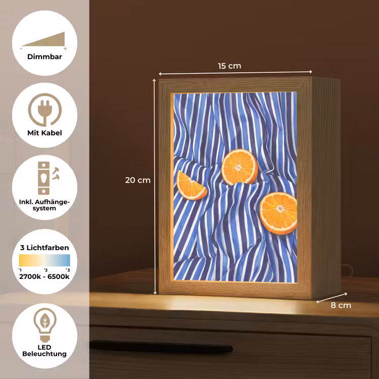 Tischlampe - Essen – Obst – Orange - Eten - Fruit - Oranje Light Box met kabel (Tafellamp) klein